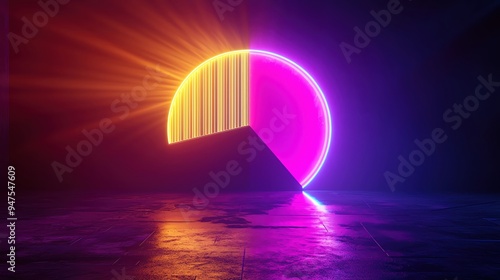 elegant Retro-style stage lighting, bold pie chart, bright gold neon colors, 1980s aesthetic, high-energy vibe