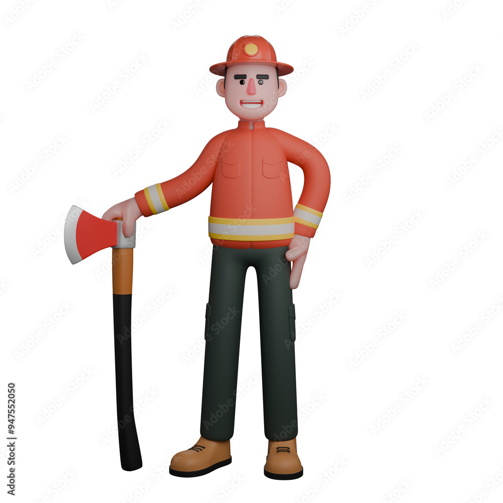 Male Firefighter in Rescue 3D. A firefighter stands confidently holding a fire axe. Professional Character Male Firefighter in Rescue 3D. A firefighter stands confidently holding a fire axe. Professional Character