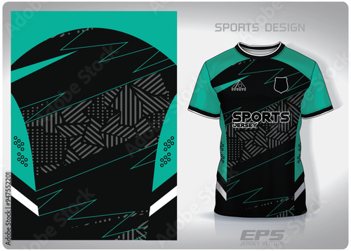 Vector sports shirt background image.Green black geometric lightning pattern design, illustration, textile background for sports t-shirt, football jersey shirt
