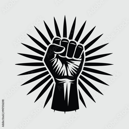 A fist hand raiging upward sign of revolution, artistic background