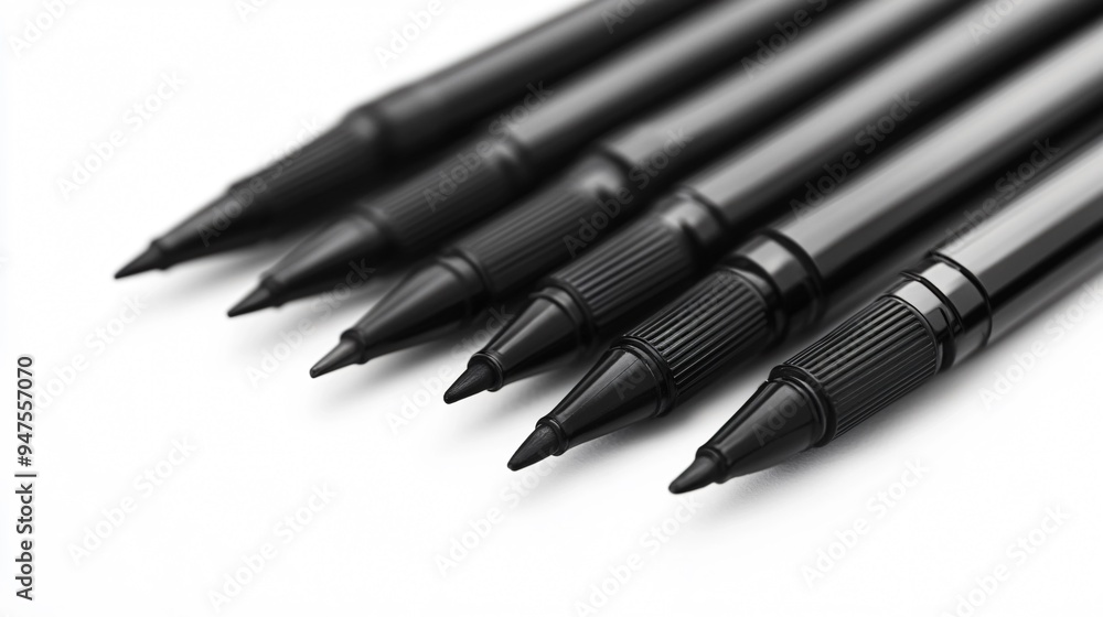 Black Markers on White Background Top View Set Black Markers on White Background Top View Set