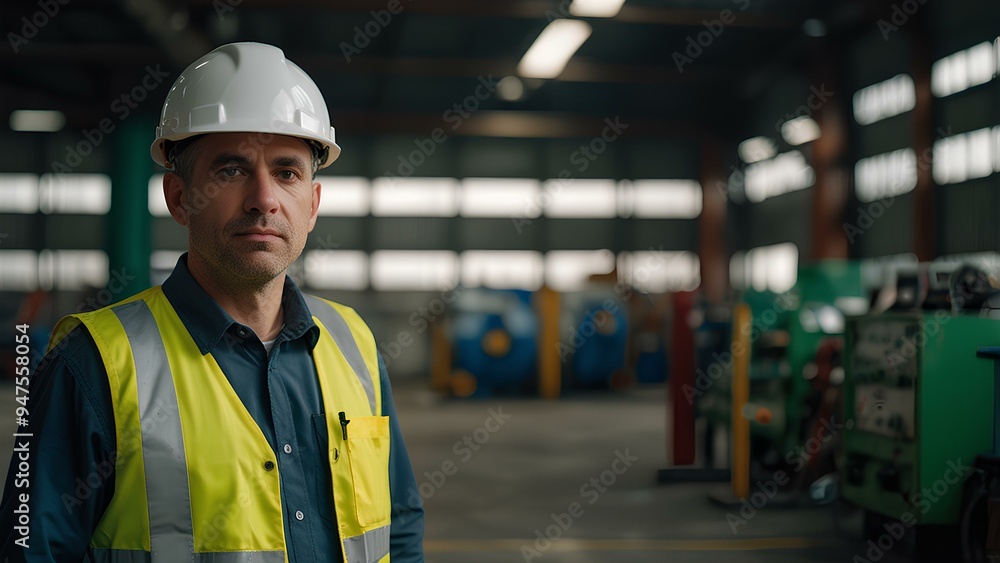 Industrial Worker with Safety Gear in a Workshop – Focus on Safety and Machinery Industrial Worker with Safety Gear in a Workshop – Focus on Safety and Machinery