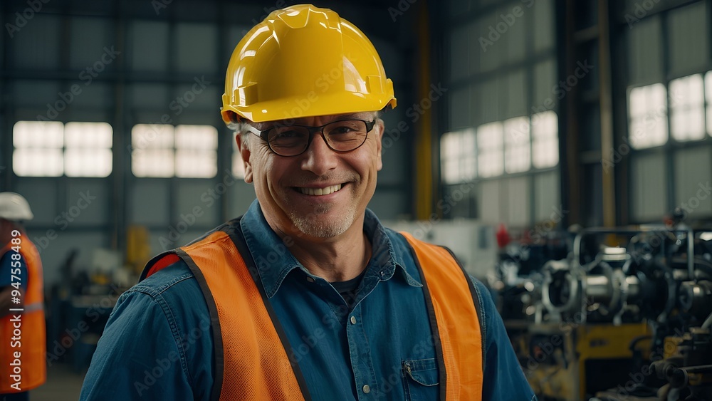 Industrial Worker with Safety Gear in a Workshop – Focus on Safety and Machinery Industrial Worker with Safety Gear in a Workshop – Focus on Safety and Machinery