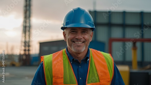 Industrial Worker with Safety Gear in a Workshop – Focus on Safety and Machinery photo