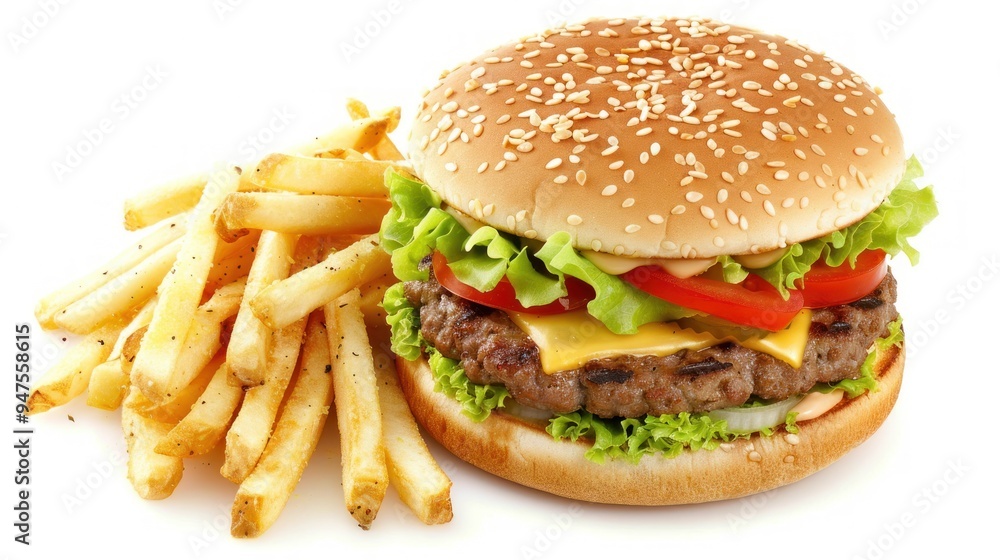 Delicious Cheeseburger with French Fries Delicious Cheeseburger with French Fries