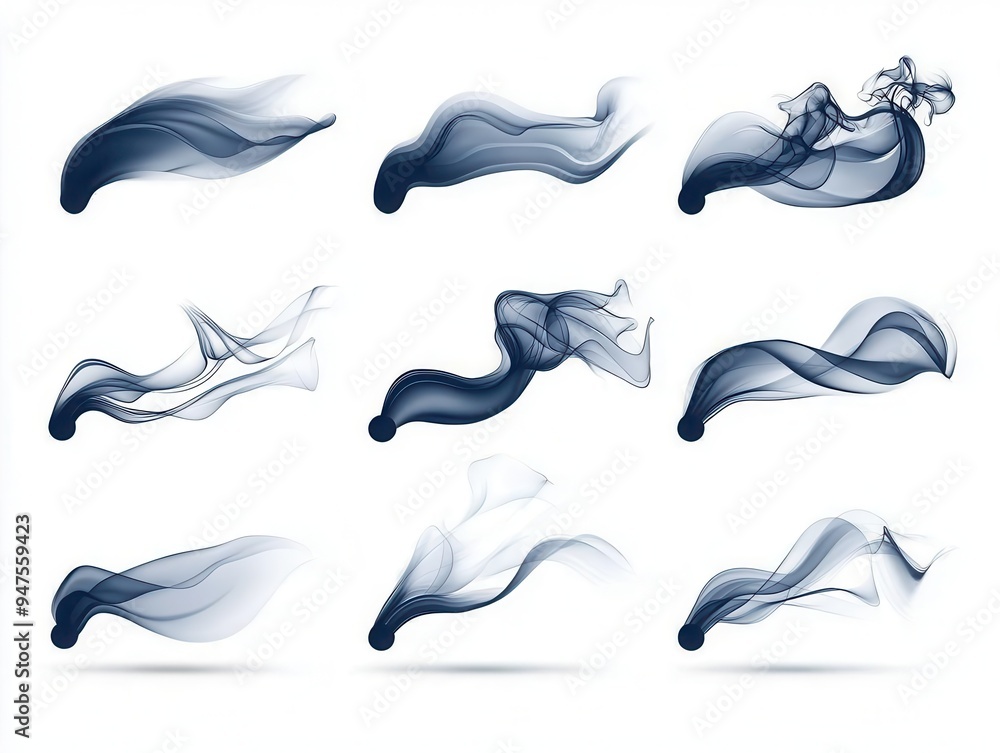 Set of vector air elements, smooth flowing lines in abstract form Set of vector air elements, smooth flowing lines in abstract form