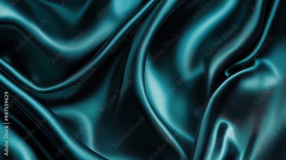 Obraz premium Closeup of rippled blue satin fabric texture background. Luxurious background design 