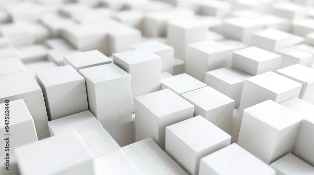 Waving surface of white cubes Abstract geometric backdrop 3D rendering with depth of field effect Waving surface of white cubes Abstract geometric backdrop 3D rendering with depth of field effect