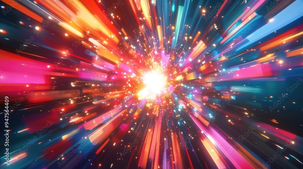 Vibrant 3D depiction of an engaging equilateral triangular time portal resembling a colorful cartoon explosion tilted at an angle with cheerful radiant beams shining outward Vibrant 3D depiction of an engaging equilateral triangular time portal resembling a colorful cartoon explosion tilted at an angle with cheerful radiant beams shining outward