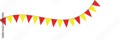 Celebrate hanging triangular garlands with confetti. Colorful perspective flags party isolated on white background. Birthday, Christmas, anniversary, and festival fair. Vector illustration in eps 10.