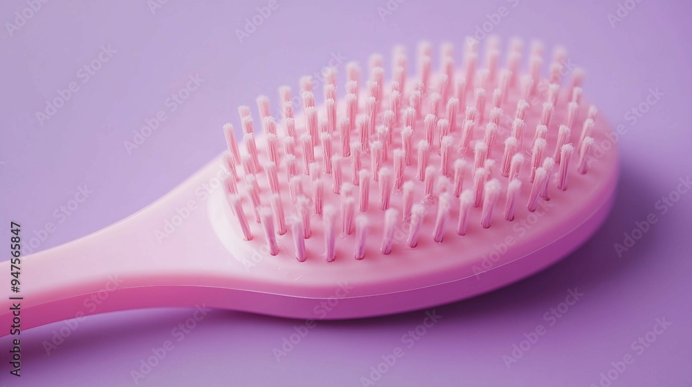 Refreshing Pink Scalp Massage with Cleansing Shampoo Brush on Vibrant Purple Background Closeup Refreshing Pink Scalp Massage with Cleansing Shampoo Brush on Vibrant Purple Background Closeup