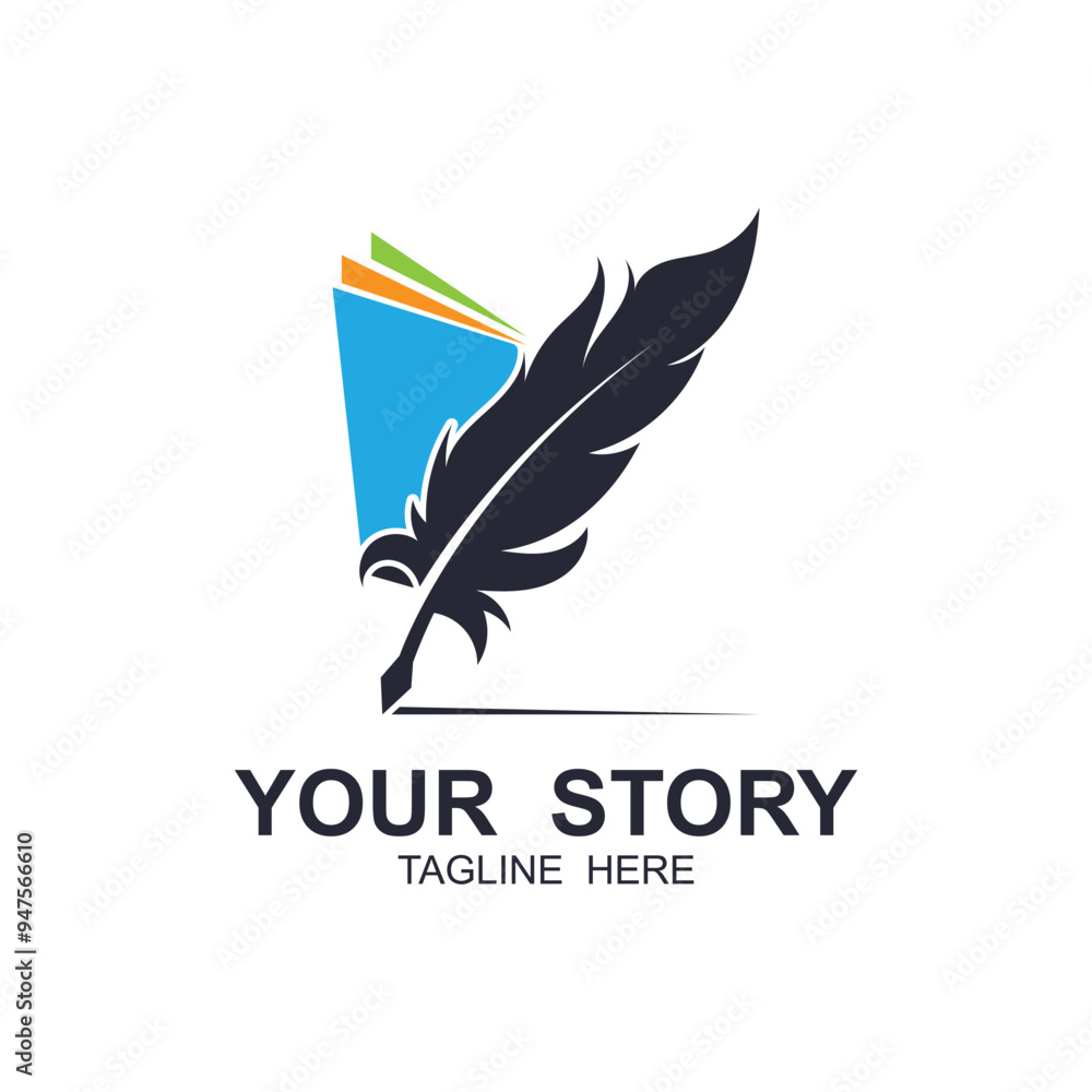 Quill pen icon with book logo design combination. this logo suitable as a business, personal or company logo related to writers, ideas, concepts, art, calligraphy, drawing Quill pen icon with book logo design combination. this logo suitable as a business, personal or company logo related to writers, ideas, concepts, art, calligraphy, drawing