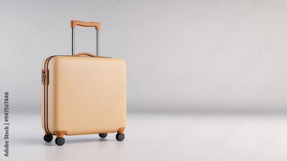 A stylish beige suitcase with wheels, perfect for travel. Ideal for depicting adventure or vacation planning. A stylish beige suitcase with wheels, perfect for travel. Ideal for depicting adventure or vacation planning.
