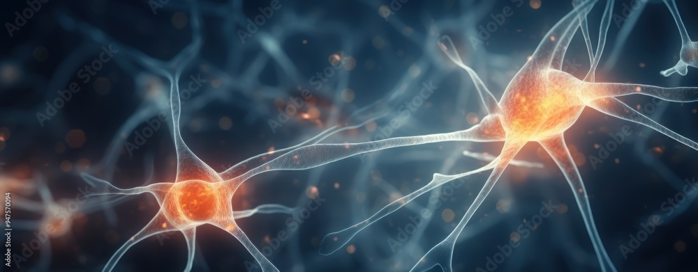 Detailed image of a single neuron cell with dendrit visualize in 3D using a microscope. Detailed image of a single neuron cell with dendrit visualize in 3D using a microscope.