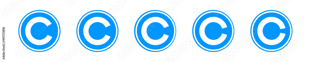 Copyright symbol shape. icon set. protection C mark vector icons in blue color style Copyright symbol shape. icon set. protection C mark vector icons in blue color style