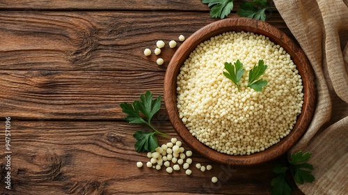 Ptitim Israeli Couscous on White Background - Isolated Grainy Pasta Texture Concept photo