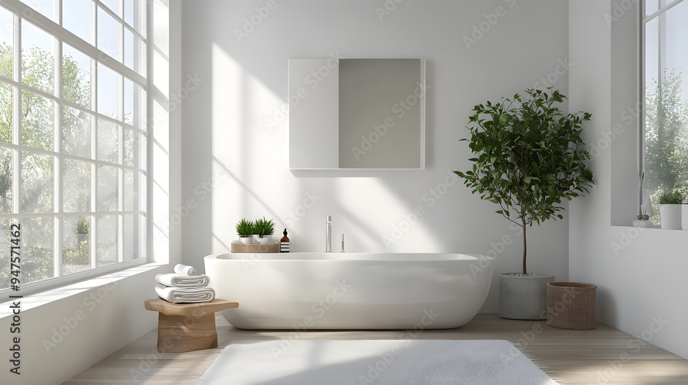 Minimalist bathroom with clean lines, a white sink, and natural light Minimalist bathroom with clean lines, a white sink, and natural light