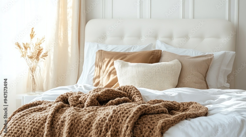 Cozy Bedroom with Brown Blanket and Pillows Cozy Bedroom with Brown Blanket and Pillows