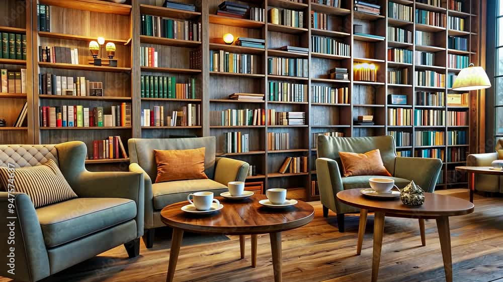 Cozy Reading Nook with Large Bookcase. Cozy Reading Nook with Large Bookcase.
