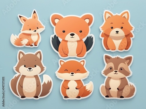 Minimalist wild animal stickers: wolf, deer, and bird, cute style.