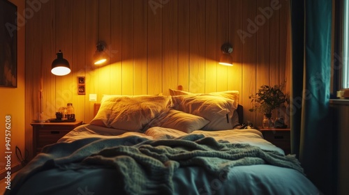 Cozy Bedroom with Warm Lighting