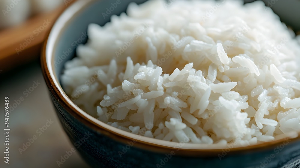 Stunning Close up Photograph Showcasing the Delicate Texture and Simplicity of Freshly Steamed White Rice Grains Arranged in a Minimalist Ceramic Bowl Against a Clean Background Stunning Close up Photograph Showcasing the Delicate Texture and Simplicity of Freshly Steamed White Rice Grains Arranged in a Minimalist Ceramic Bowl Against a Clean Background