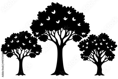 Set of trees silhouettes isolated on white background