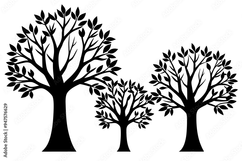 Obraz premium Set of trees silhouettes isolated on white background