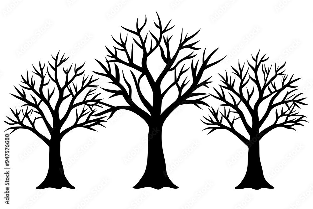 Obraz premium Set of trees silhouettes isolated on white background