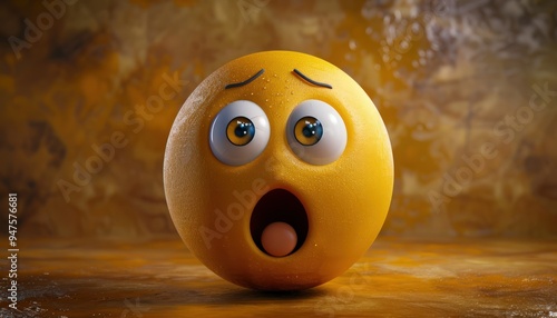 Shocked yellow emoji with wide eyes and gaping mouth, astonished, 3D style. photo