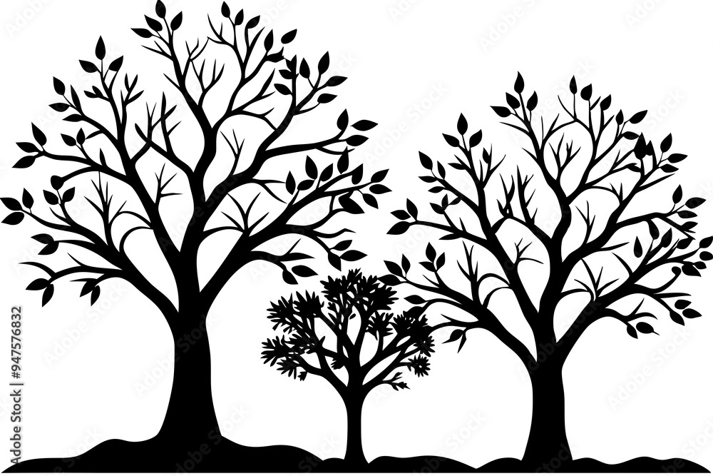Obraz premium Set of trees silhouettes isolated on white background