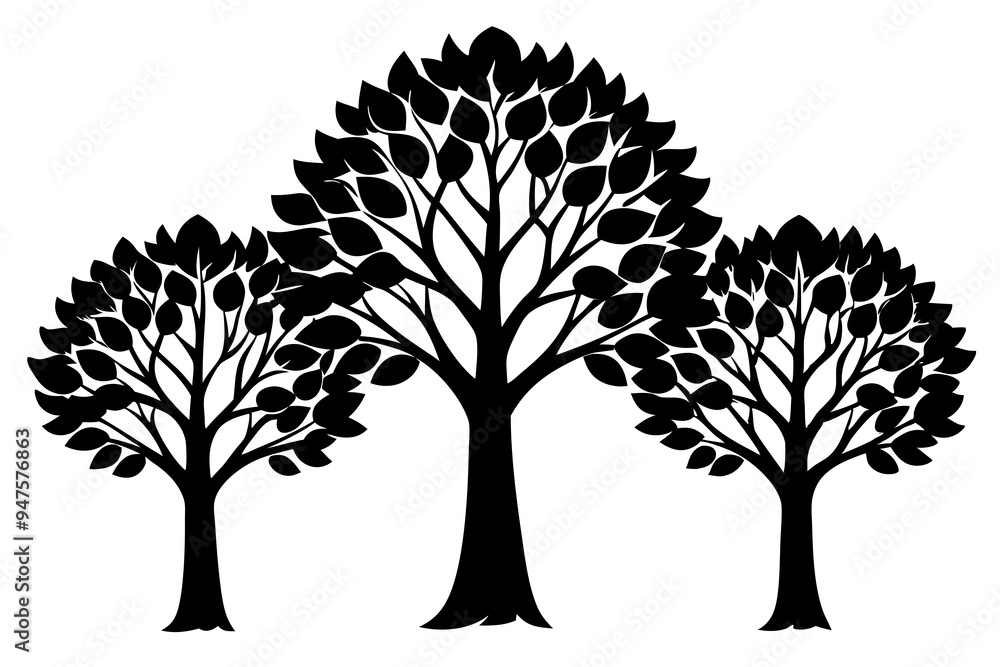 Obraz premium Set of trees silhouettes isolated on white background