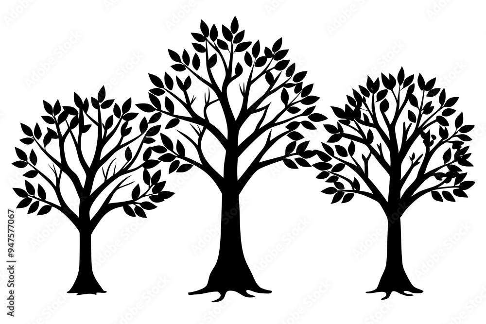 Fototapeta premium Set of trees silhouettes isolated on white background
