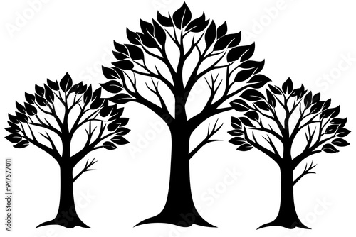 Set of trees silhouettes isolated on white background