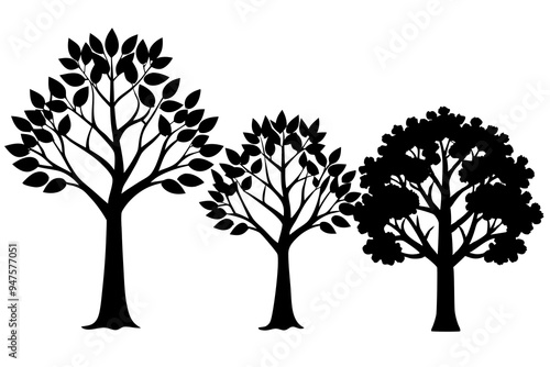 Set of trees silhouettes isolated on white background