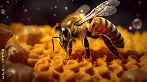 Honey Bee on Honeycomb