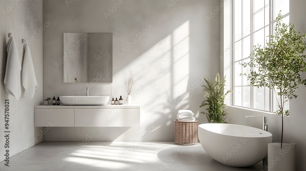 Clean bathroom with a white sink, a mirror, and natural light Clean bathroom with a white sink, a mirror, and natural light