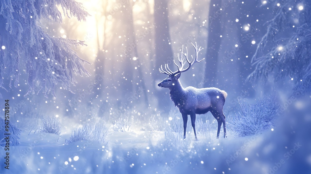 Majestic Deer in Snowy Winter Forest Majestic Deer in Snowy Winter Forest