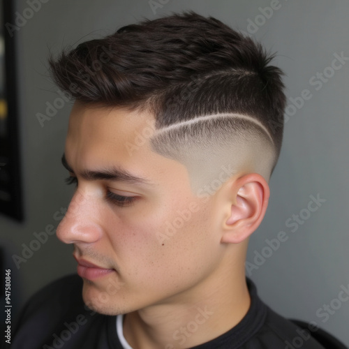 Stylish Male Profile Shots Featuring Trendy Fade Haircuts and Shaved Line Designs - Professional Closeup Photography