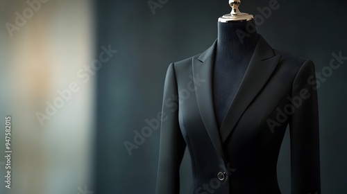 Formal Black Suit Displayed on Mannequin in Minimalist Fashion Studio