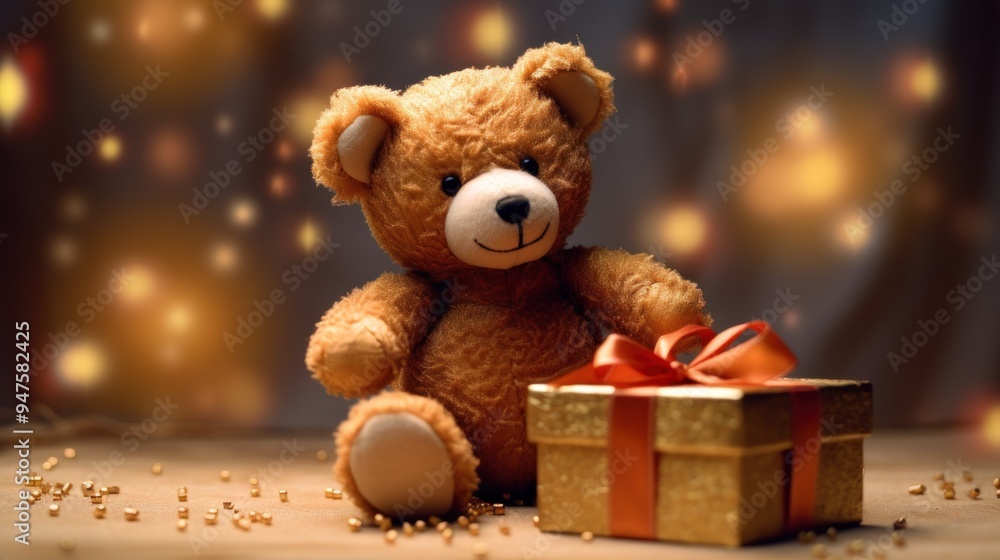 Teddy Bear with Gift and Bokeh Lights Teddy Bear with Gift and Bokeh Lights