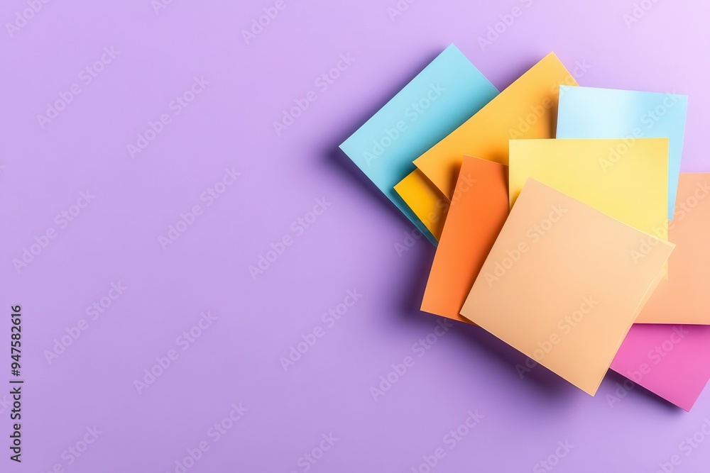 Colorful sticky notes arranged on a lavender background, perfect for organizing thoughts, tasks, and creative ideas. Colorful sticky notes arranged on a lavender background, perfect for organizing thoughts, tasks, and creative ideas.