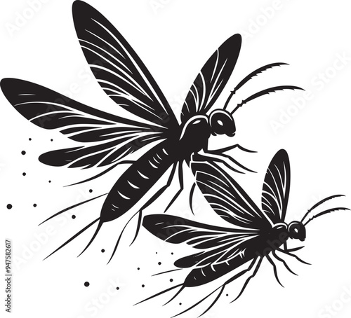 Beautiful firefly insect silhouette illustration isolated on a white background