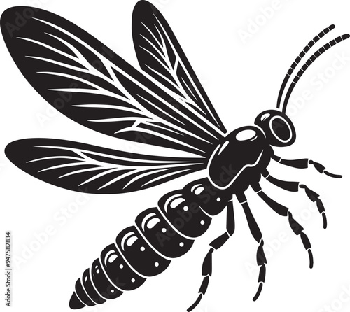 Beautiful firefly insect silhouette illustration isolated on a white background