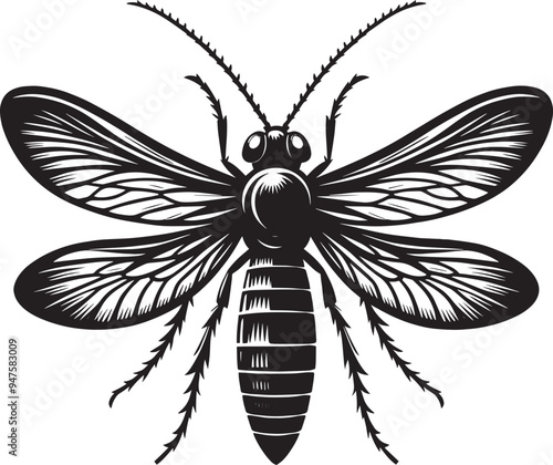 Beautiful firefly insect silhouette illustration isolated on a white background