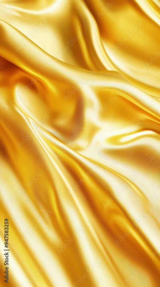 Fototapeta premium Closeup of rippled yellow satin fabric texture background. Luxurious background design 