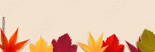 Autumn seasonal background with red, orange, yellow leaves. Vector illustration
