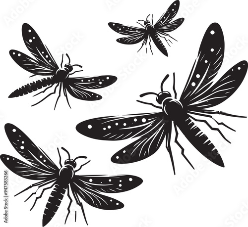 Beautiful firefly insect silhouette illustration isolated on a white background