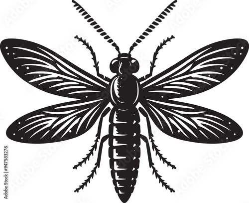 Beautiful firefly insect silhouette illustration isolated on a white background