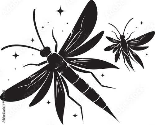 Beautiful firefly insect silhouette illustration isolated on a white background